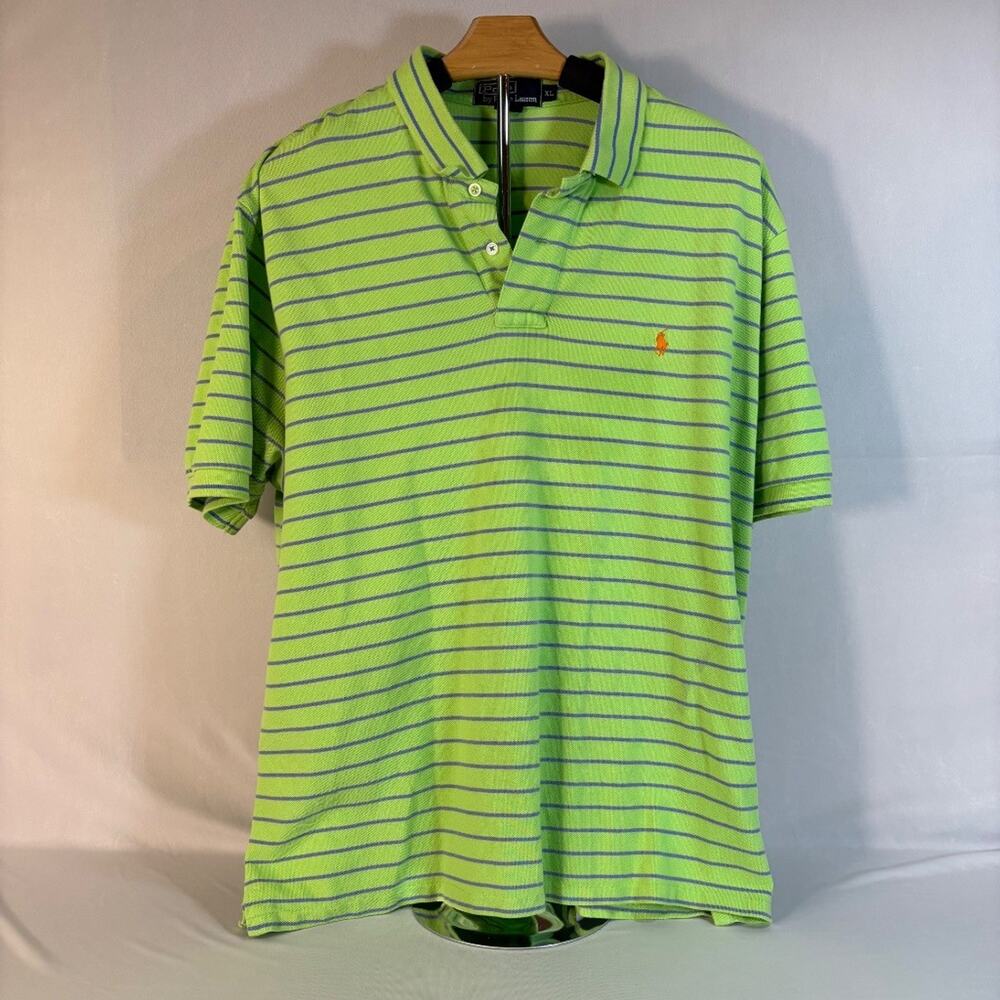 Polo by Ralph Lauren Lime Green Blue Striped Polo Shirt XL Classic